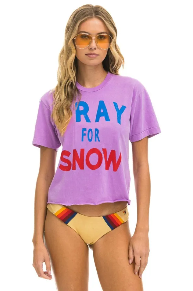 Women Tees Aviator Nation Pray For Snow Boyfriend Tee 8211 Neon Purple