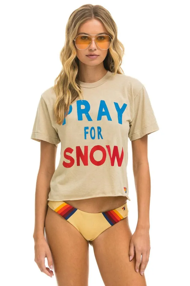 Women Tees Aviator Nation Pray For Snow Boyfriend Tee 8211 Sand