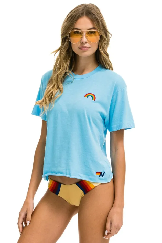 Women Tees Aviator Nation Rainbow Embroidery Boyfriend Tee 8211 Sky