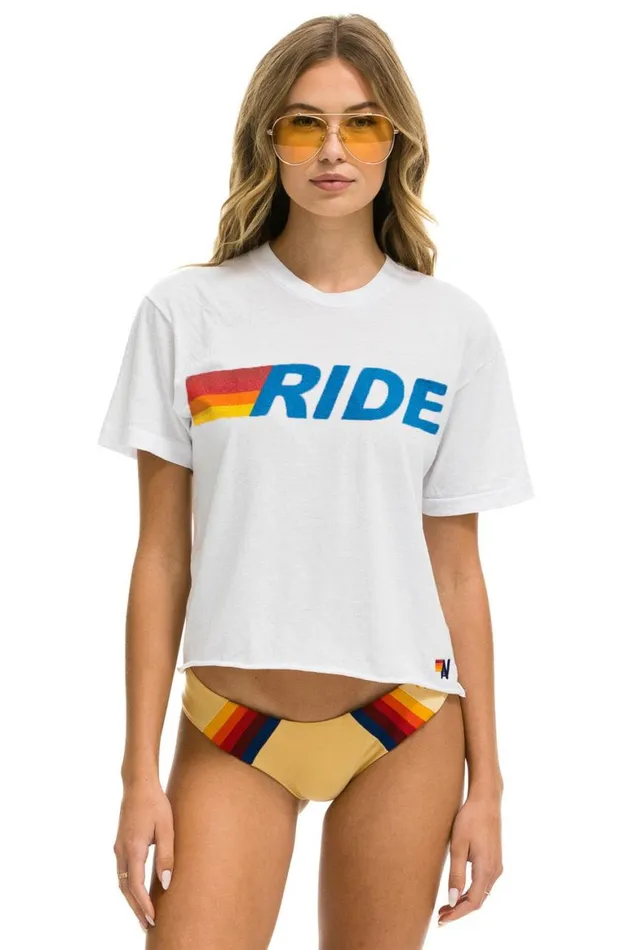 Women Tees Aviator Nation Ride Logo Boyfriend Tee 8211 White