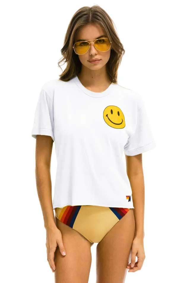 Women Tees Aviator Nation Smiley 2 Boyfriend Tee 8211 White