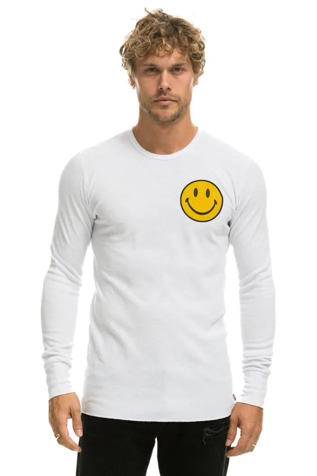 Women Tees Aviator Nation Smiley 2 Thermal 8211 White