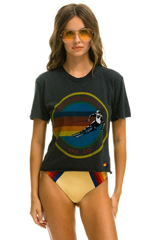 Women Tees Aviator Nation Vail Boyfriend Tee 8211 Charcoal