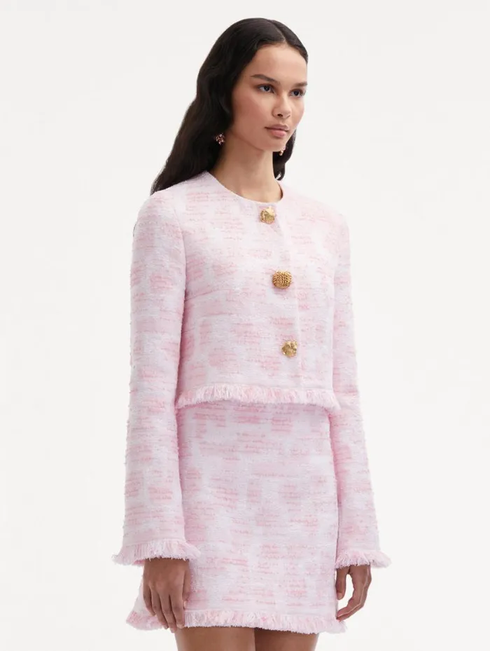 Women Textured Tweed Jacket White Pink Oscar De La Renta Jackets and Coats Women Textured Tweed Jacket White Pink Oscar De La Renta Jackets and Coats