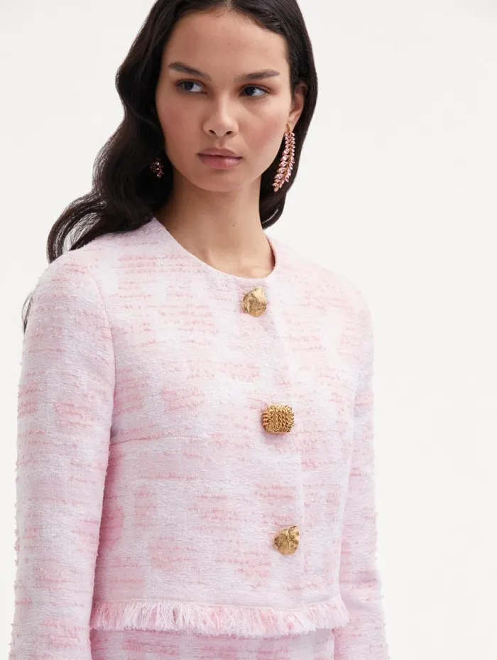 Women Textured Tweed Jacket White Pink Oscar De La Renta Jackets and Coats Women Textured Tweed Jacket White Pink Oscar De La Renta Jackets and Coats