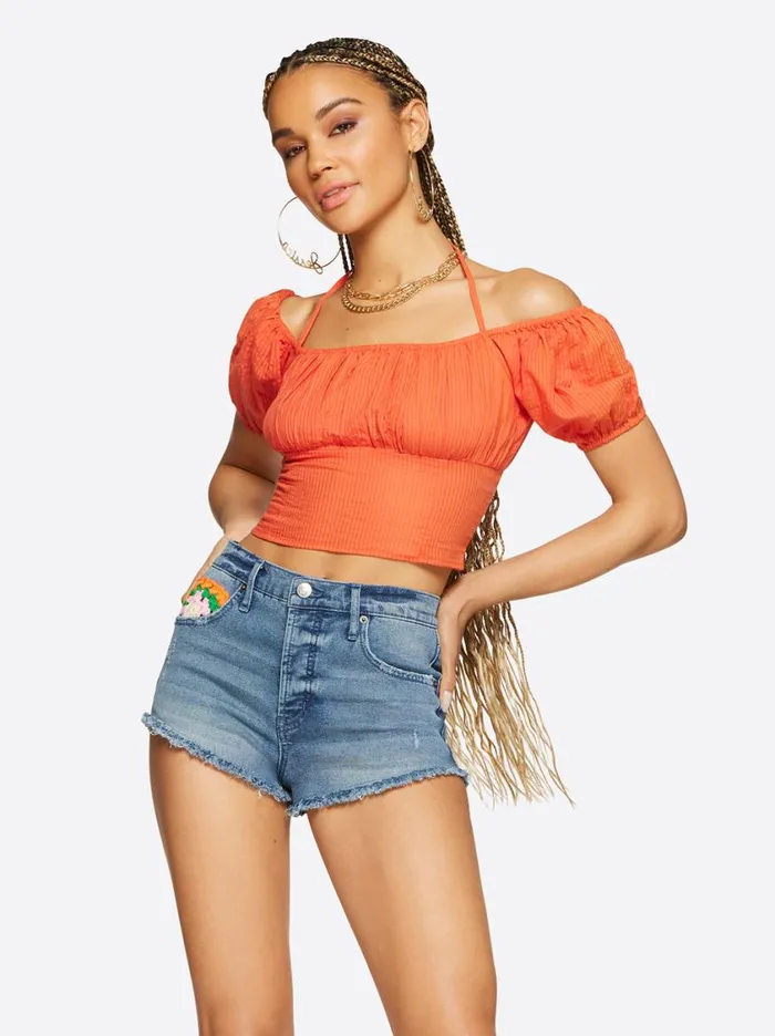 Women Tops and Tees Jessica Simpson Irin Halter Tie Top In Paprika