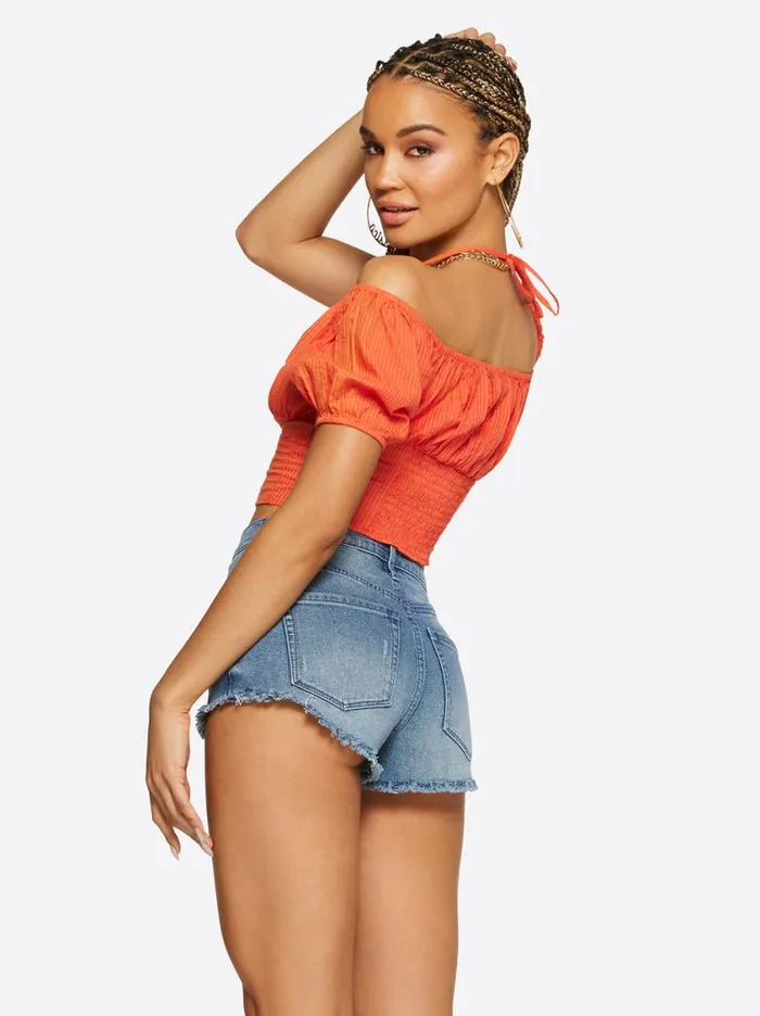 Women Tops and Tees Jessica Simpson Irin Halter Tie Top In Paprika