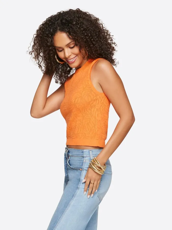 Women Tops and Tees Jessica Simpson Ivy Mesh Tank In Mandarin Orange