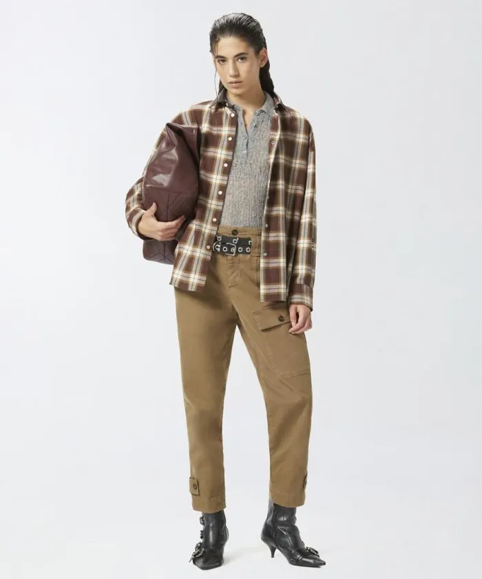 Women Trousers Pinko Cotton Cargo Trousers With Pockets Elm Wood Brown