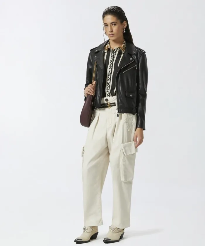 Women Trousers Pinko Oversize Cargo Trousers With Belt Milk White