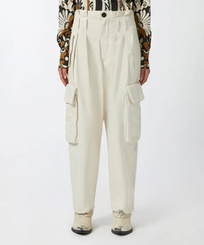 Women Trousers Pinko Oversize Cargo Trousers With Belt Milk White Women Trousers Pinko Oversize Cargo Trousers With Belt Milk White