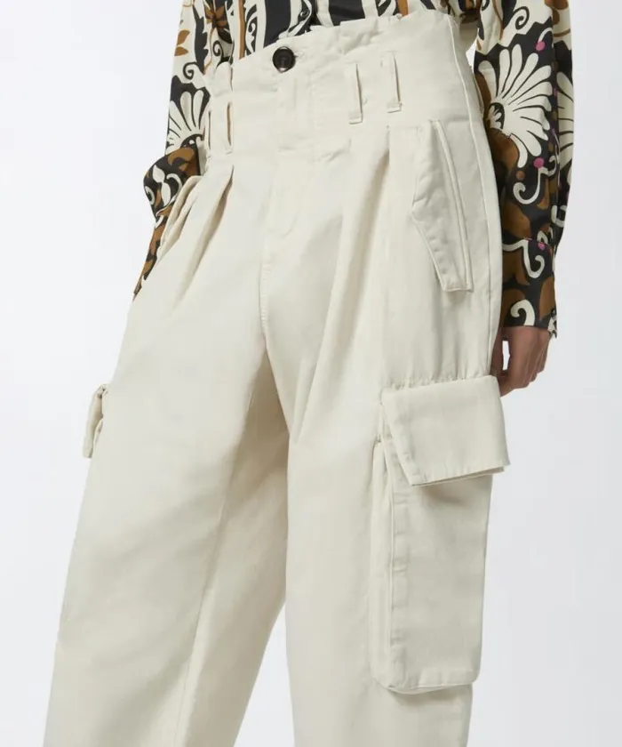 Women Trousers Pinko Oversize Cargo Trousers With Belt Milk White Women Trousers Pinko Oversize Cargo Trousers With Belt Milk White