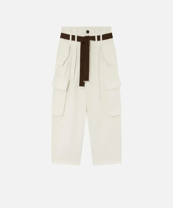 Women Trousers Pinko Oversize Cargo Trousers With Belt Milk White Women Trousers Pinko Oversize Cargo Trousers With Belt Milk White