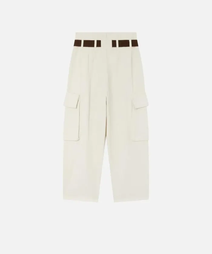 Women Trousers Pinko Oversize Cargo Trousers With Belt Milk White Women Trousers Pinko Oversize Cargo Trousers With Belt Milk White
