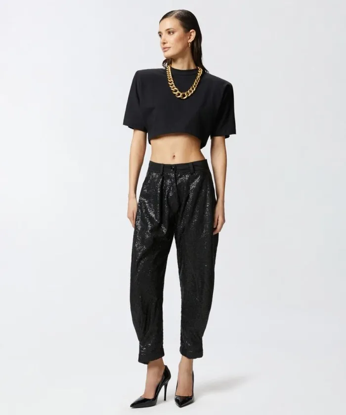 Women Trousers Pinko PPants Trousers With Small Sequins Limo Black