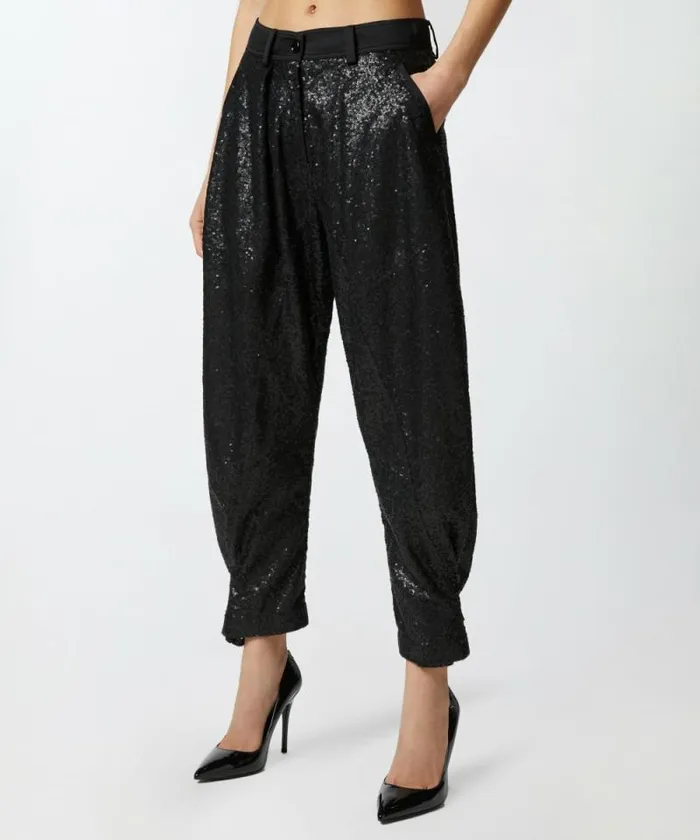 Women Trousers Pinko PPants Trousers With Small Sequins Limo Black Women Trousers Pinko PPants Trousers With Small Sequins Limo Black