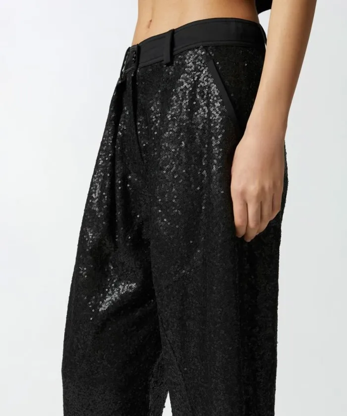 Women Trousers Pinko PPants Trousers With Small Sequins Limo Black Women Trousers Pinko PPants Trousers With Small Sequins Limo Black
