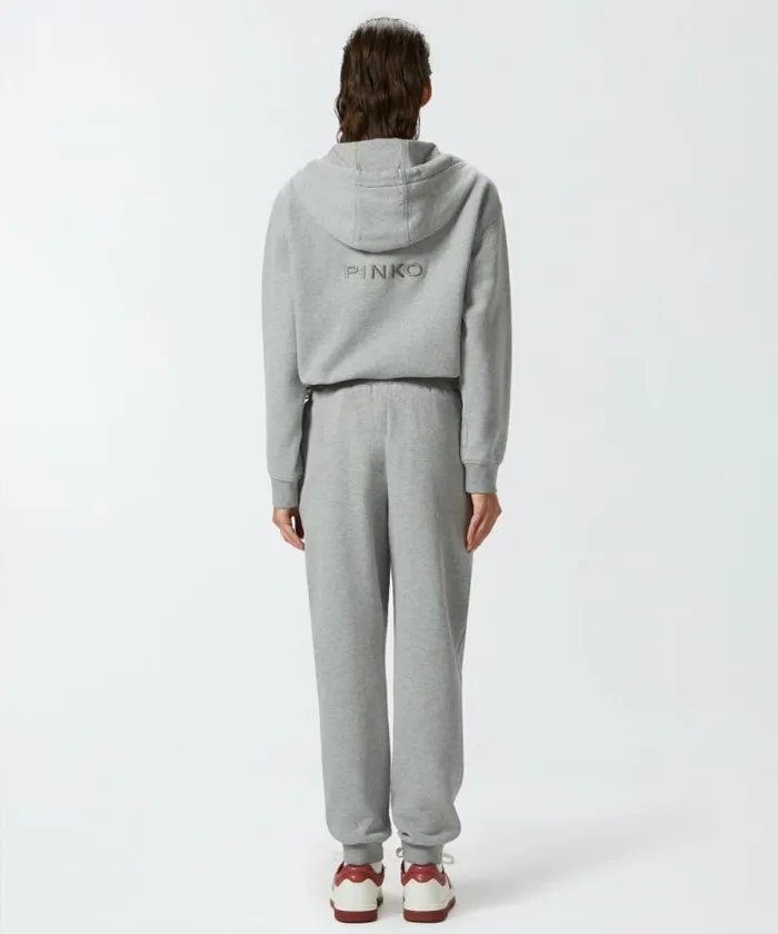 Women Trousers Pinko Sporty Joggers With Love Birds Embroidery Drizzle Grey Women Trousers Pinko Sporty Joggers With Love Birds Embroidery Drizzle Grey