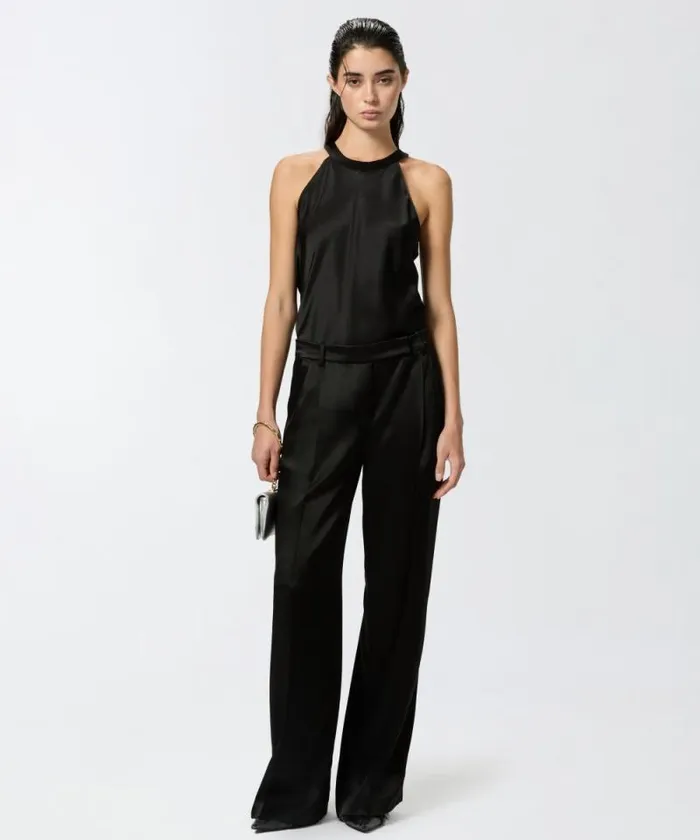 Women Trousers Pinko Tailored Satin Trousers Limo Black