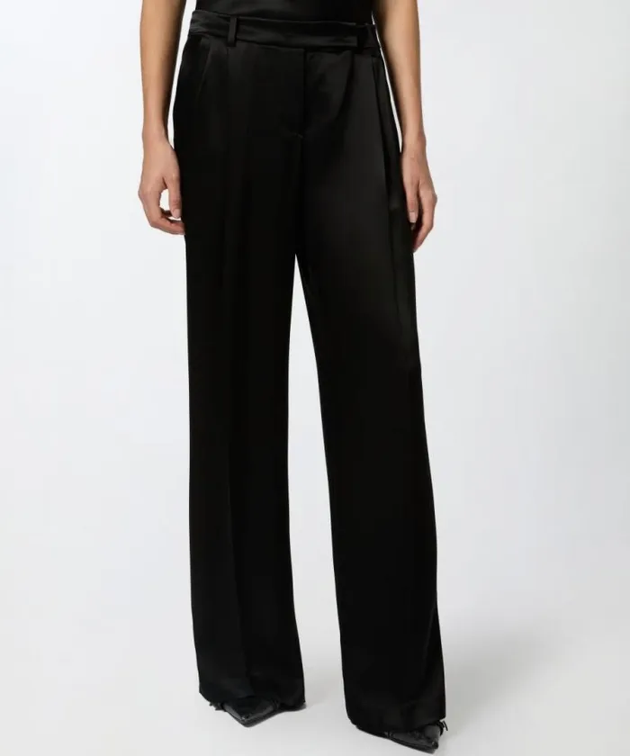 Women Trousers Pinko Tailored Satin Trousers Limo Black Women Trousers Pinko Tailored Satin Trousers Limo Black
