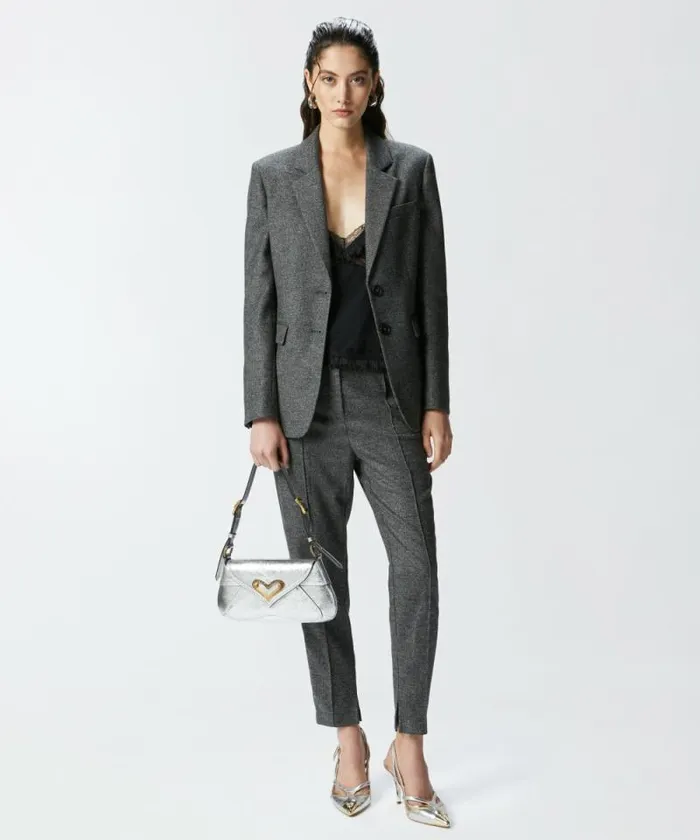 Women Trousers Pinko Textured Grey Flannel Cigarette Trousers Blackgrey