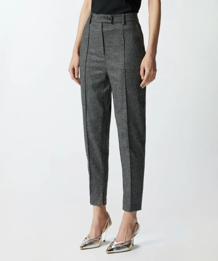Women Trousers Pinko Textured Grey Flannel Cigarette Trousers Blackgrey Women Trousers Pinko Textured Grey Flannel Cigarette Trousers Blackgrey