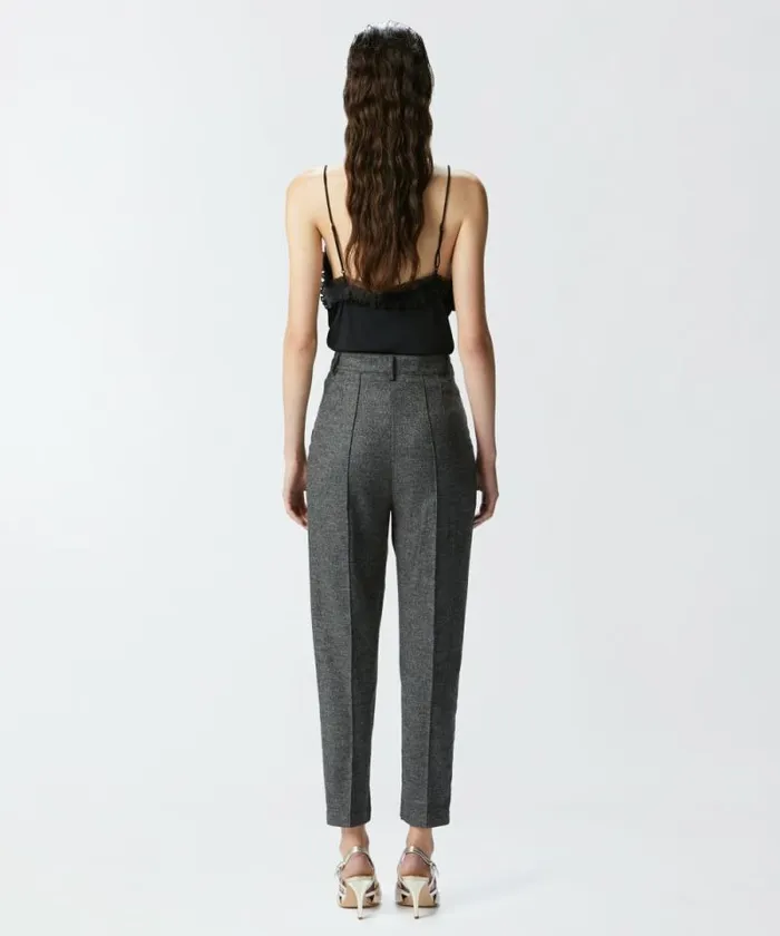 Women Trousers Pinko Textured Grey Flannel Cigarette Trousers Blackgrey Women Trousers Pinko Textured Grey Flannel Cigarette Trousers Blackgrey