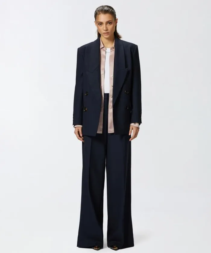 Women Trousers Pinko Wideleg Trousers In Pinstriped Fabric Blueburgundy