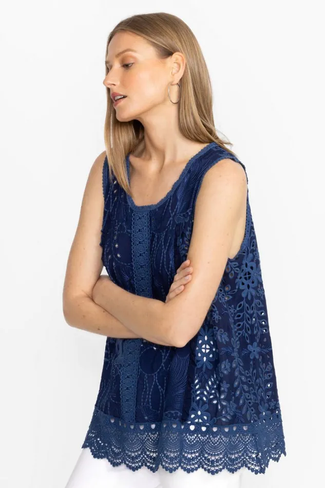 Women TSION BLOUSE Blue Night Johnny Was Tops