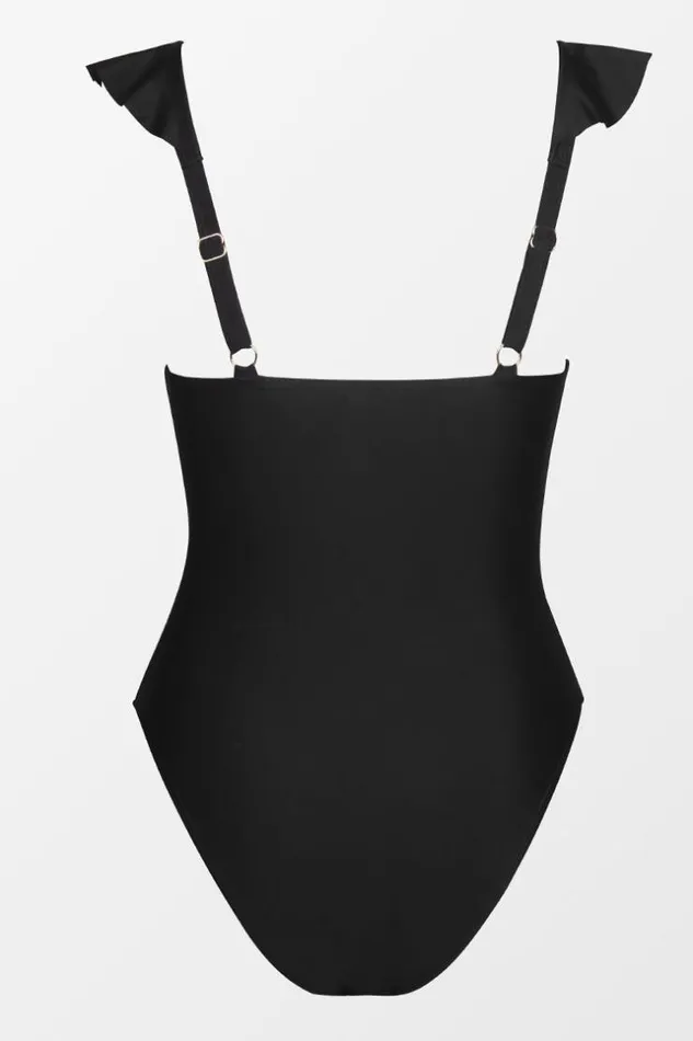 Women Tummy Control Swimsuits Cupshe Paluma Ruffled Plunge One Piece Swimsuit Black