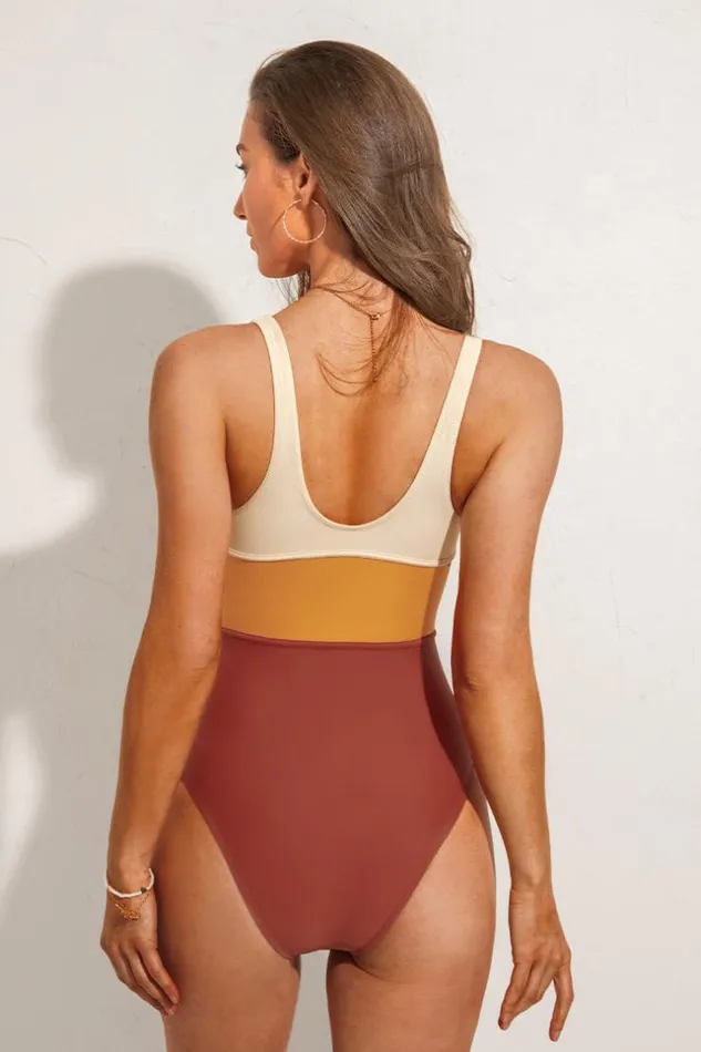 Women Tummy Control Swimsuits Cupshe Rose Colorblock Keyhole Cutout One Piece Swimsuit Multicolor