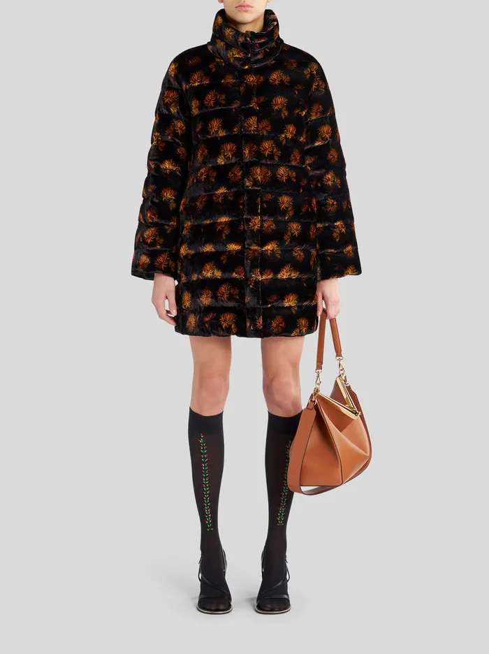 Women Velvet Down Jacket With Dahlias Etro Coats And Outerwear