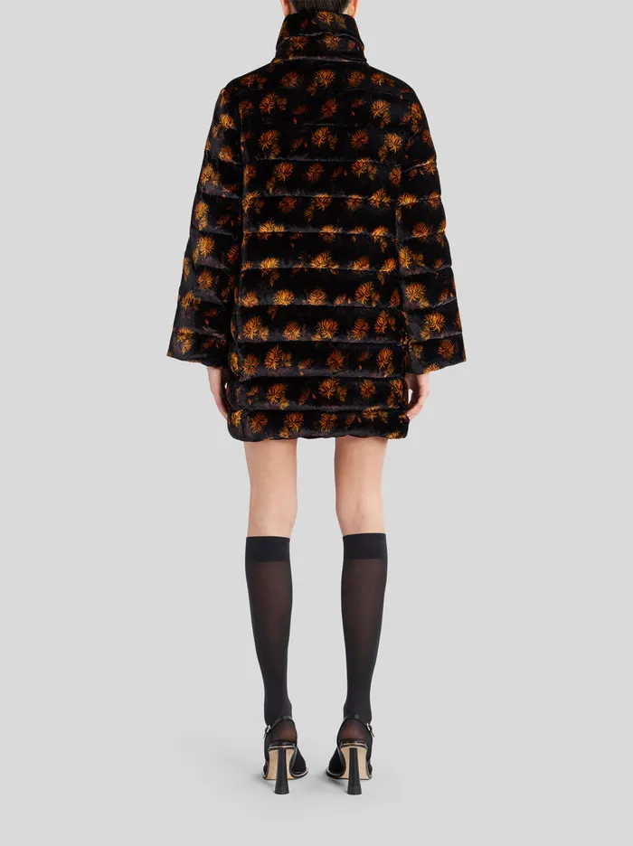 Women Velvet Down Jacket With Dahlias Etro Coats And Outerwear