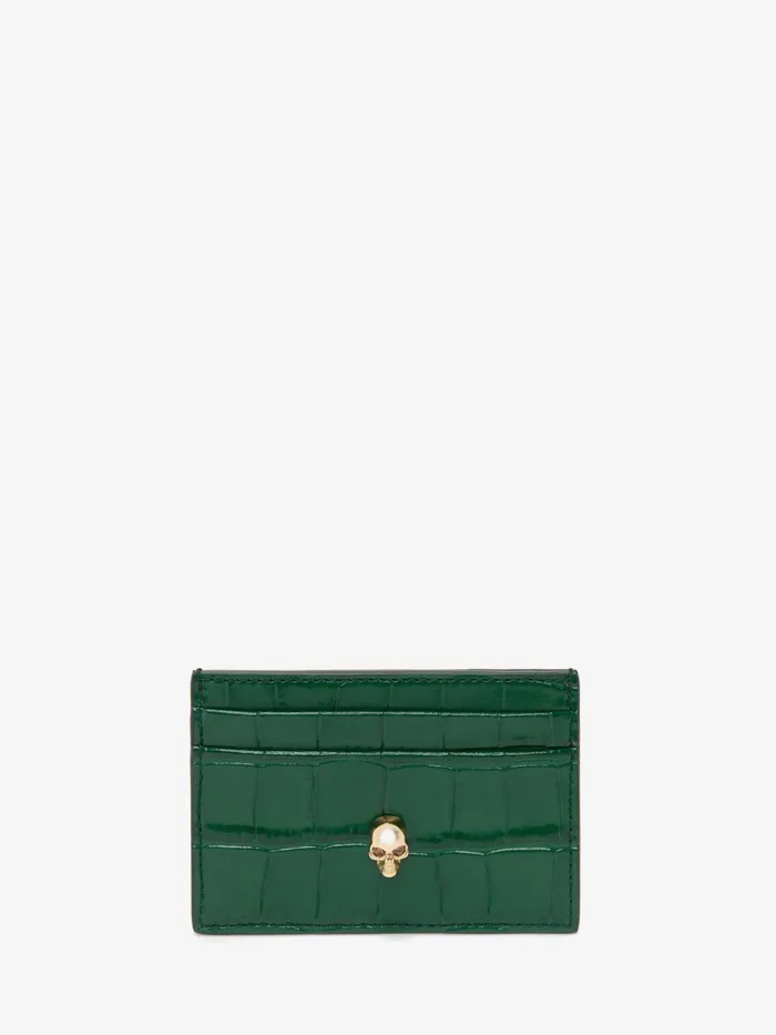 Women Wallets And Cardholders Alexander McQueen Embossed Croc Card Holder Emerald