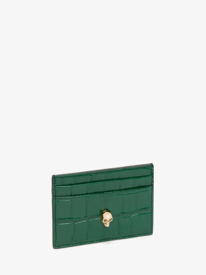 Women Wallets And Cardholders Alexander McQueen Embossed Croc Card Holder Emerald