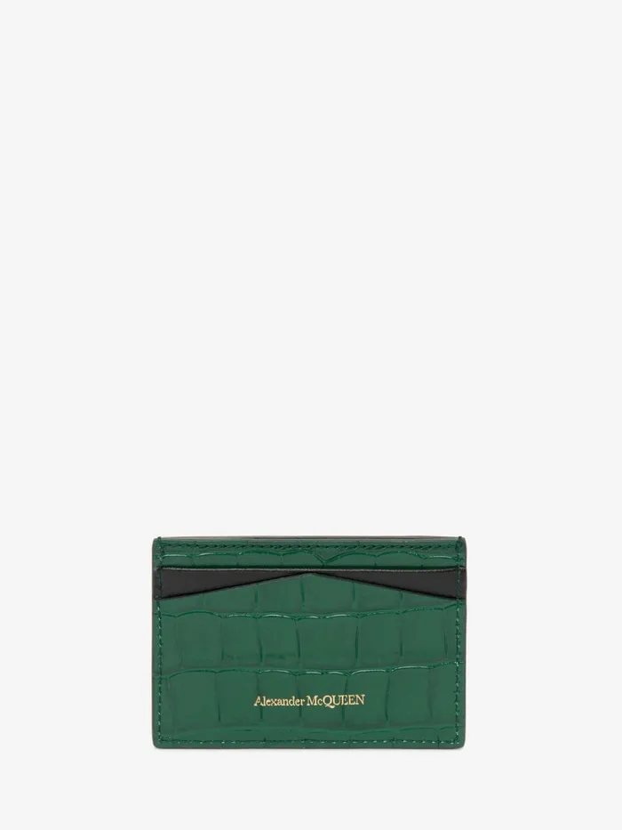 Women Wallets And Cardholders Alexander McQueen Embossed Croc Card Holder Emerald