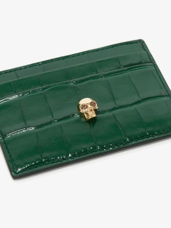 Women Wallets And Cardholders Alexander McQueen Embossed Croc Card Holder Emerald