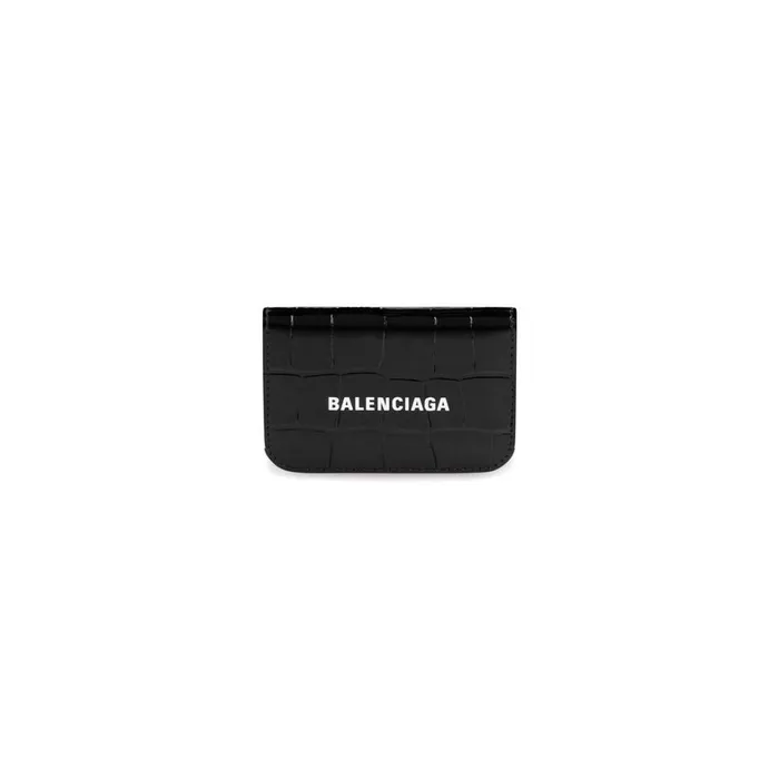 Women Wallets Balenciaga Cash Mini Wallet Crocodile Embossed In Blackwhite