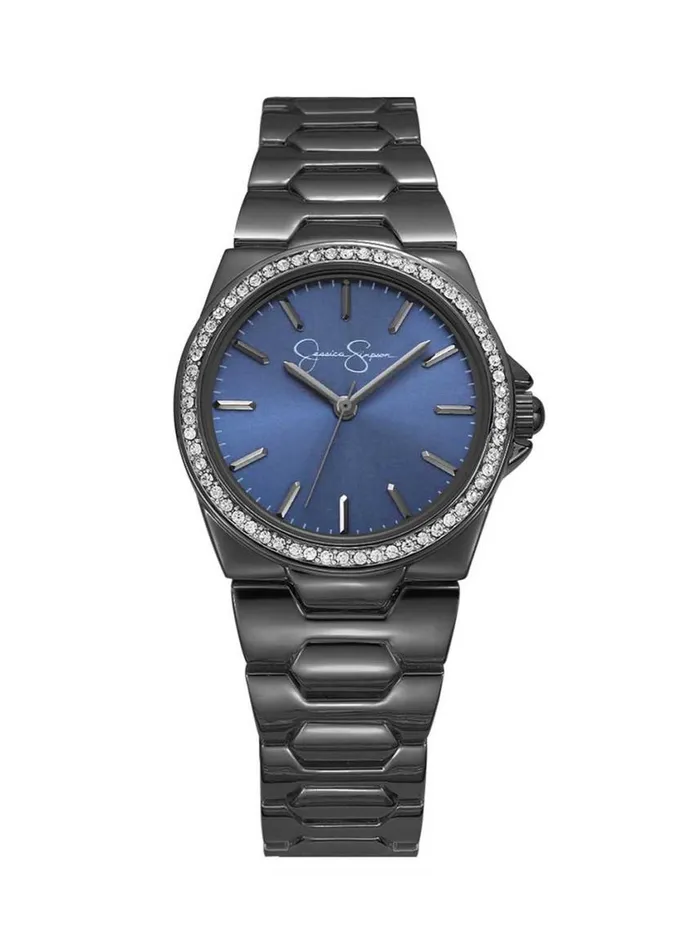 Women Watches Jessica Simpson Crystal Bezel Bracelet Watch In Gunmetal