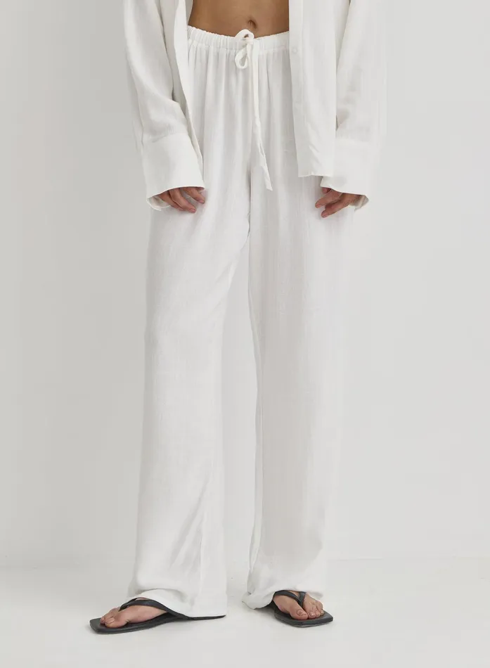 Women White Linen Loose Fit Trousers Anna 4th and Reckless Pants