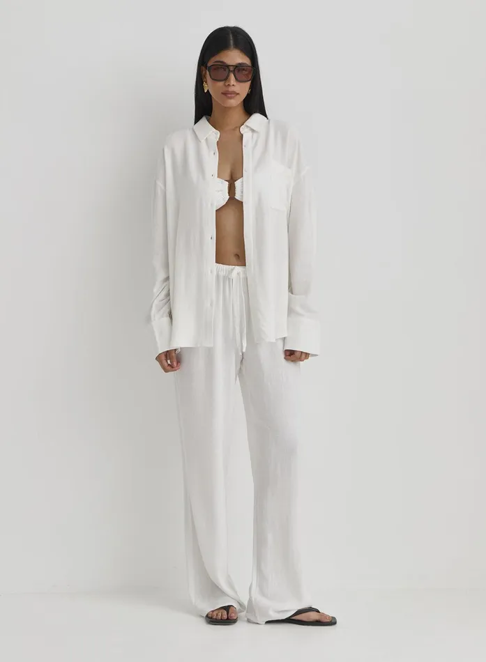 Women White Linen Loose Fit Trousers Anna 4th and Reckless Pants