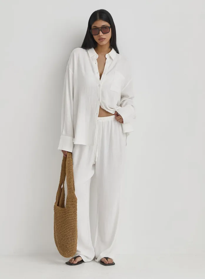 Women White Linen Loose Fit Trousers Anna 4th and Reckless Pants