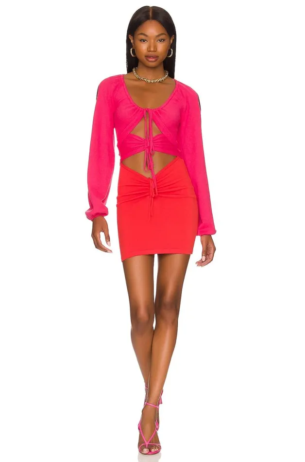 Zowie Drawcord Mini Dress Orange and Magenta Women Lovers and Friends Dresses